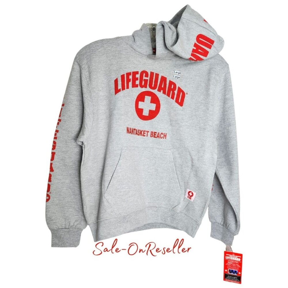 Lifeguard Nantasket Beach Youth Hoodie - Silver/Red All-Over Logo Graphic Cotton